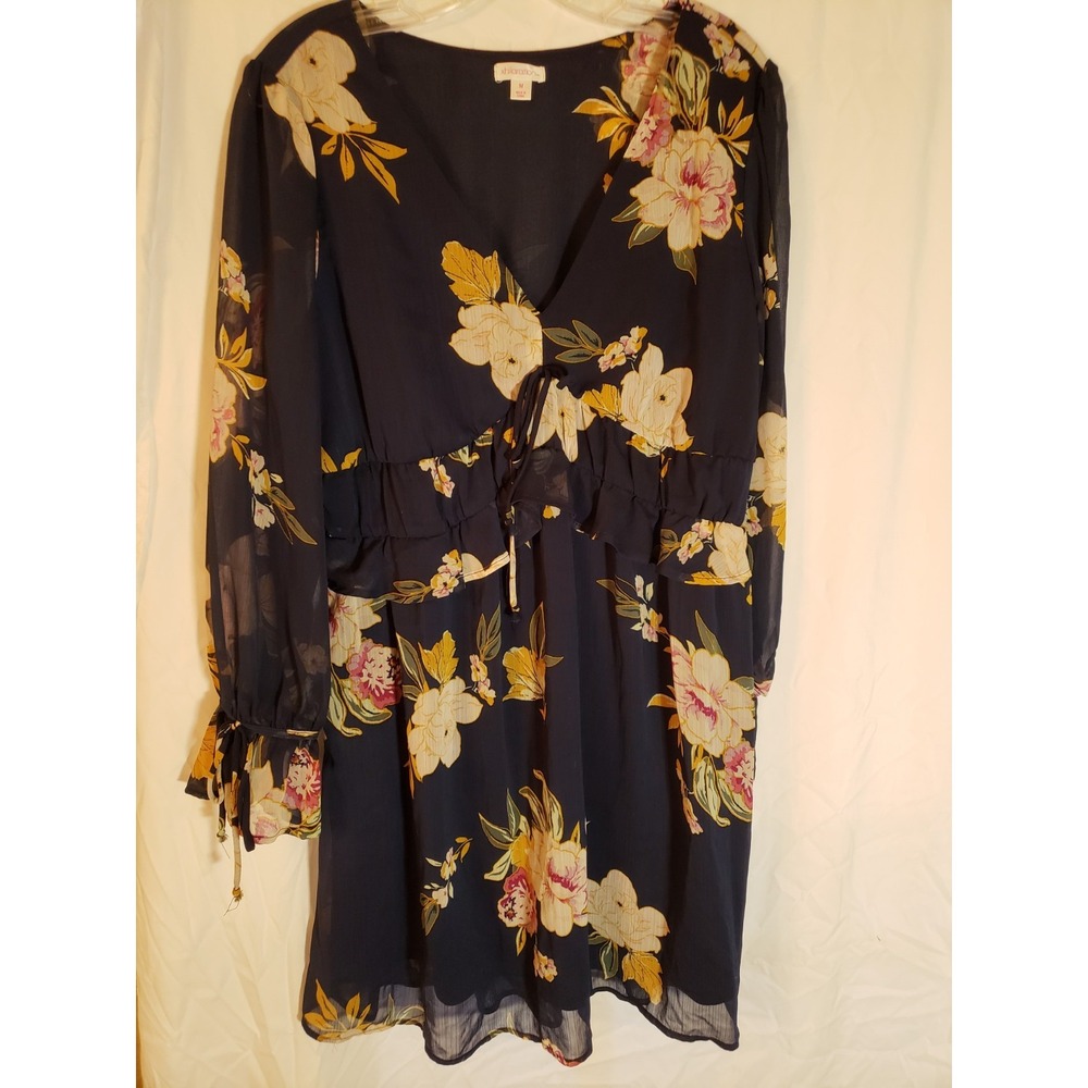 Women's Xhilaration Navy Floral Long Sleeve Dress Size M